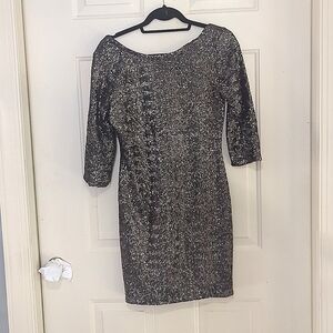 Alberto Makali Silver Sequin Cocktail Dress